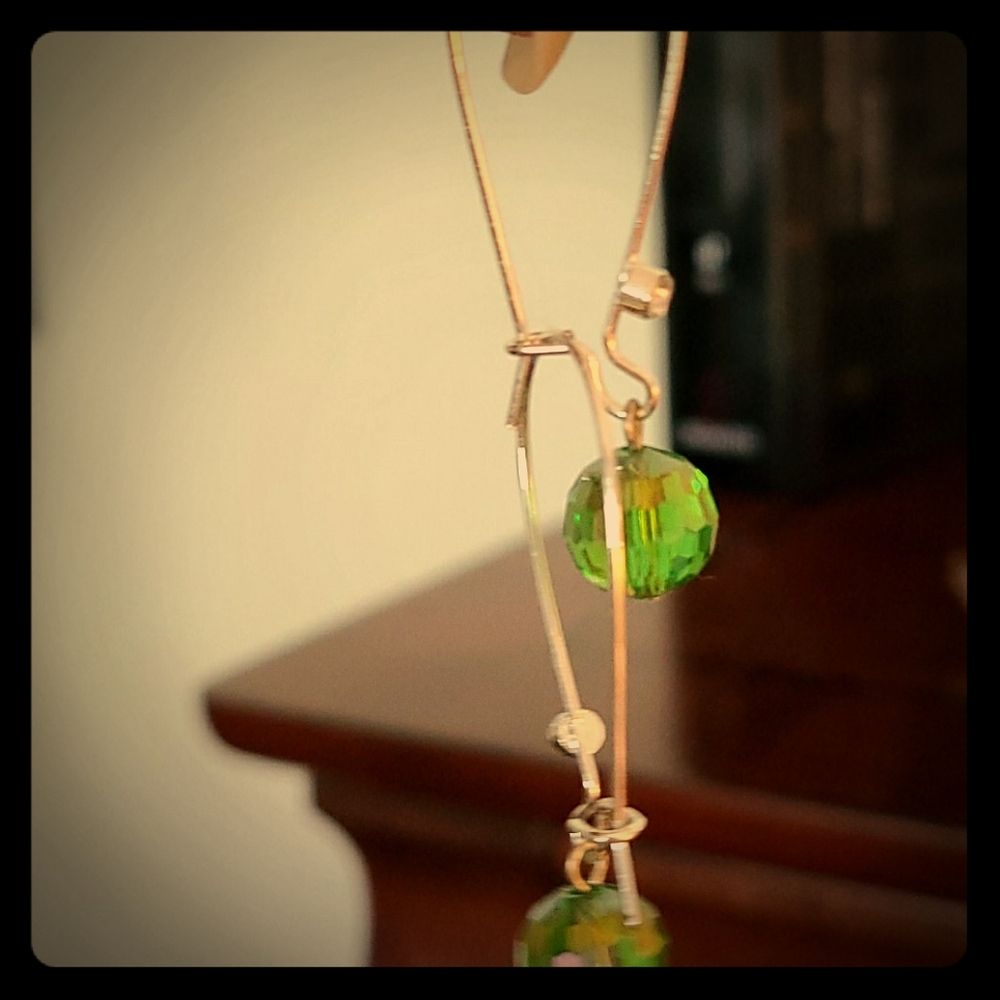 Green Czech Crystal Drop Earrings